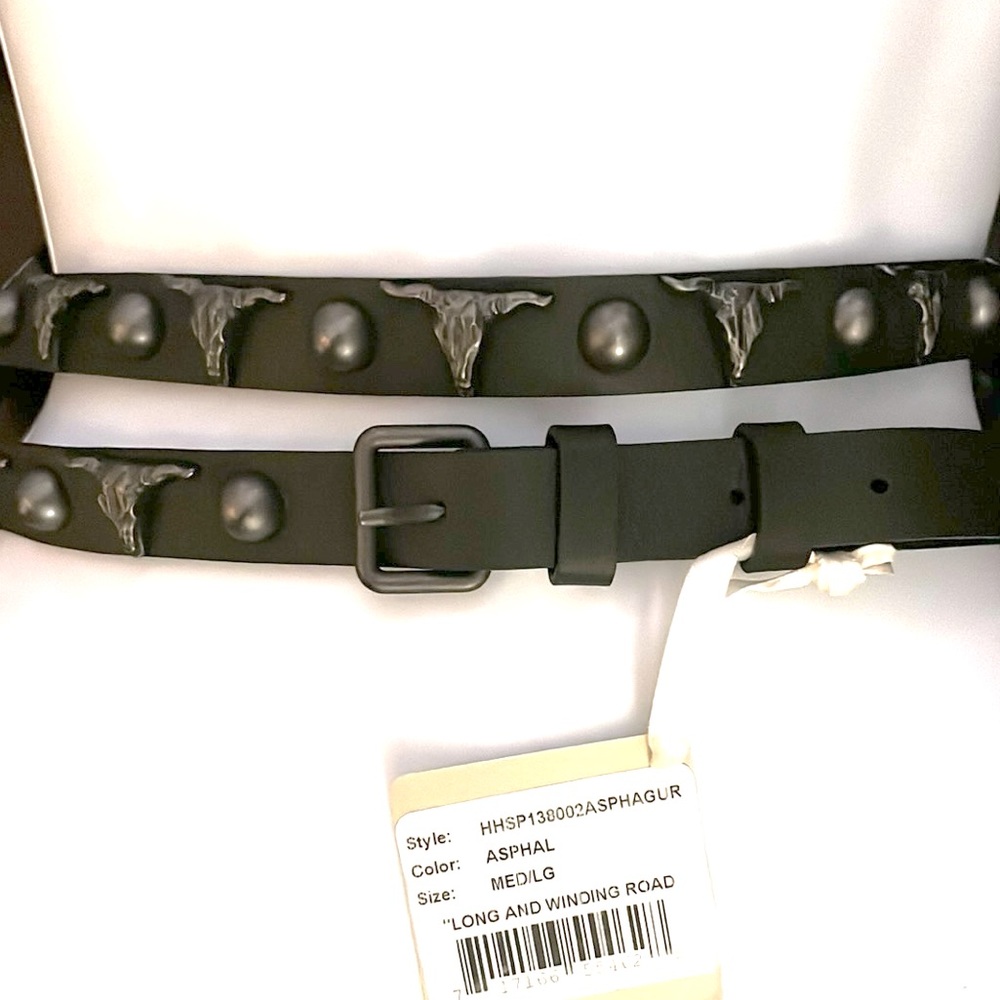 Haute Hippie Long and Winding Road steer skull emblem belt, asphalt color
